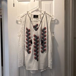 Ulla Johnson for Barneys NY embroidered crinkle cotton tank with tassels